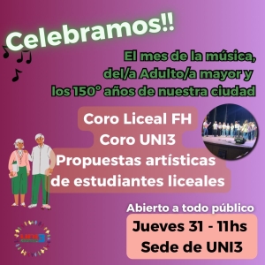 Coros de Liceo y UNI 3 compartir&aacute;n encuentro musical intergeneracional en Sarand&iacute; Grande