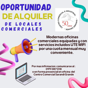 Modernos locales en alquiler est&aacute; ofreciendo el Centro Comercial en Sarand&iacute; Grande