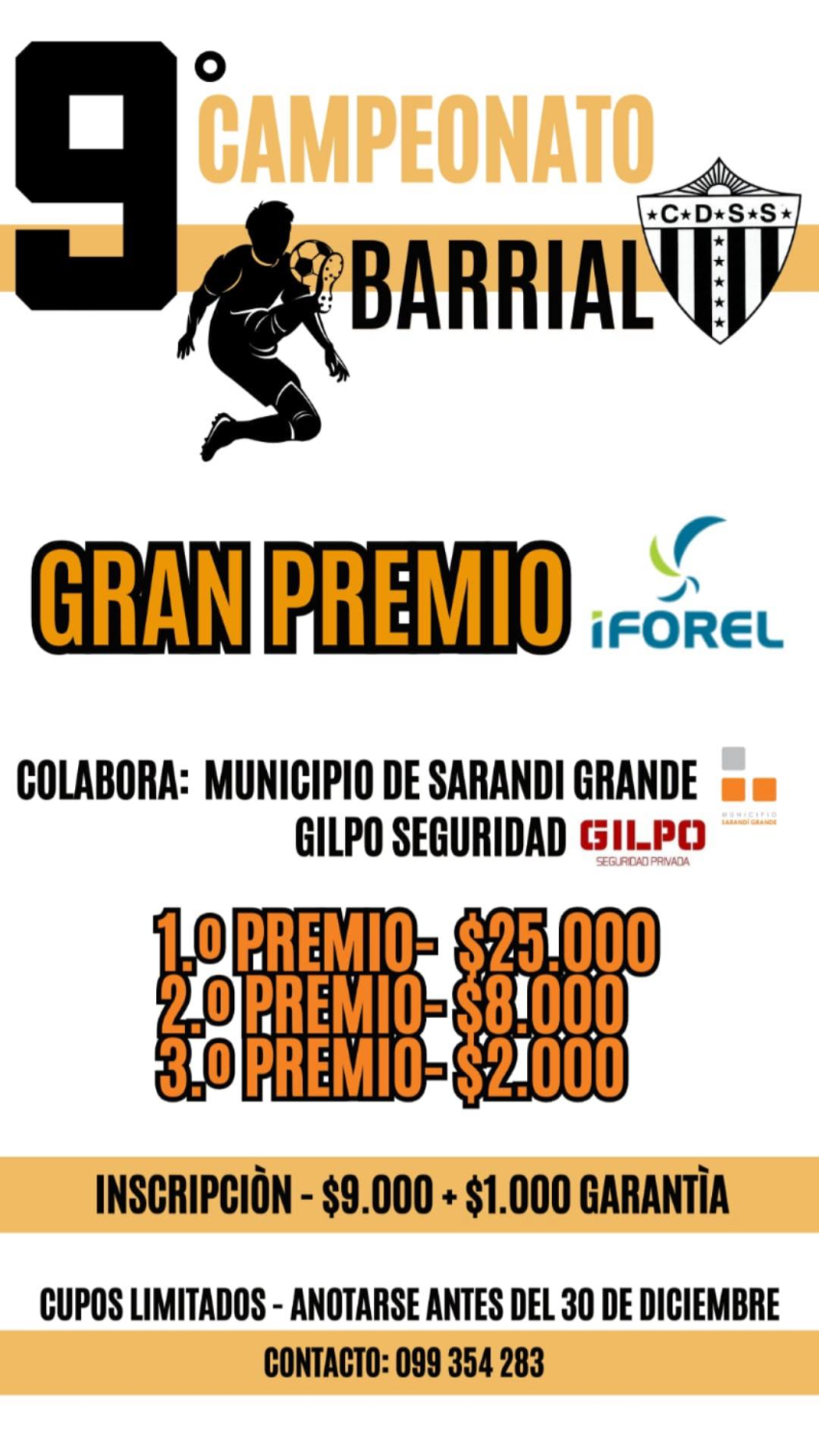 Club Deportivo de Sarand&iacute; Grande est&aacute; organizando Campeonato Barrial "Gran Premio C.D.S.S"