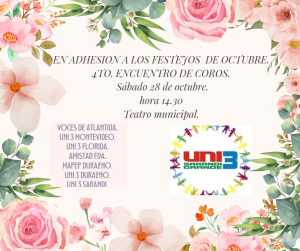Uni 3 organizar&aacute; ma&ntilde;ana el 4&deg; Encuentro de Coros en Teatro de Sarand&iacute; Grande