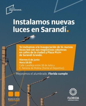 Sarand&iacute; Grande estrenar&aacute; ma&ntilde;ana nuevo sistema de alumbrado p&uacute;blico con tecnolog&iacute;a LED en Plaza Pis&oacute;n y varias calles de la ciudad