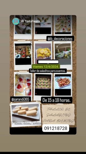 Fijaron el 16 de abril para Taller de Saladitos para Eventos con amplia salida laboral en Sarand&iacute; Grande