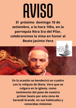 Misa en honor al Beato Jacinto Vera se llevar&aacute; a cabo en Sarand&iacute; Grande