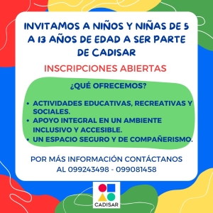 10 cupos para ni&ntilde;os incorpor&oacute; CADISAR en 2025 y las inscripciones est&aacute;n abiertas