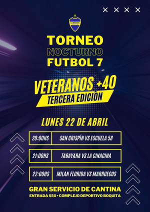 Tres nuevos partidos habr&aacute; hoy por Torneo Nocturno Veteranos +40 en Sarand&iacute; Grande