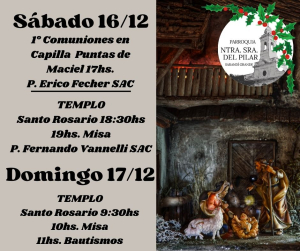 Comuniones en Ptas. de Maciel y celebraciones en Sarand&iacute; Grande habr&aacute; &eacute;ste fin de semana