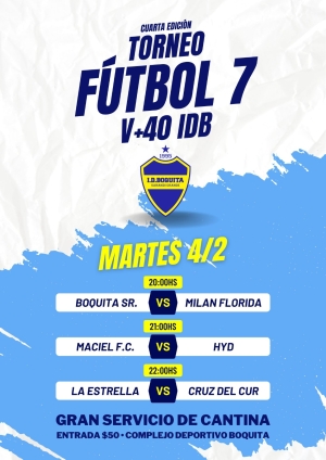 Con 11 equipos en dos series comenzar&aacute; ma&ntilde;ana nuevo Torneo de F&uacute;tbol 7 +40 organizado por ID Boquita de Sarand&iacute; Grande