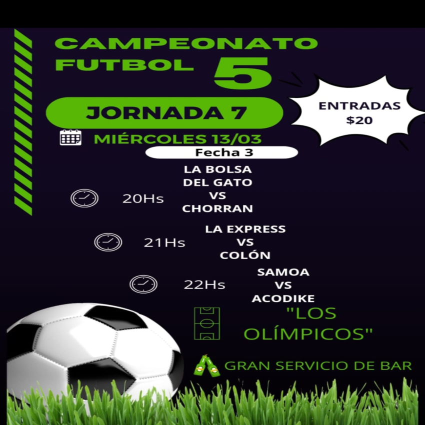 Tres nuevos partidos habr&aacute; ma&ntilde;ana en Campeonato de F&uacute;tbol 5 de Sarand&iacute; Grande