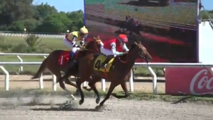 Jockey Pablo Joaqu&iacute;n Menyou de Sarand&iacute; Grande logr&oacute; una nueva victoria en Hip&oacute;dromo de las Piedras