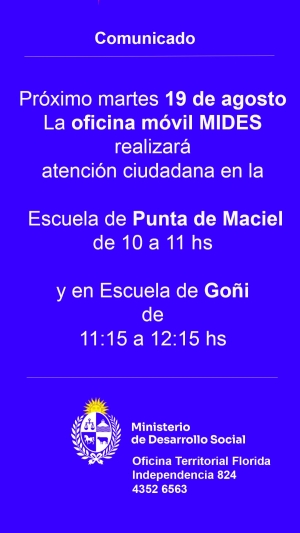 Oficina m&oacute;vil de MIDES brindar&aacute; atenci&oacute;n ciudadana en escuelas de Puntas de Maciel y Go&ntilde;i