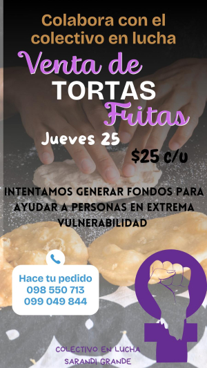 Realizar&aacute;n venta solidaria de tortas fritas a favor de personas en situaci&oacute;n de extrema vulnerabilidad en Sarand&iacute; Grande