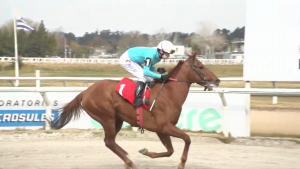 Jockey Pablo Joaqu&iacute;n Menyou gan&oacute; por varios cuerpos de ventaja Premio 18 de Julio de 1830 en Hip&oacute;dromo Las Piedras