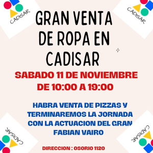 Venta de ropa, pizzas y espect&aacute;culo habr&aacute; el 11 de noviembre en CADISAR