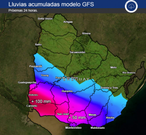 Anunciaron lluvias acumuladas superiores a 50 mm para zona de Sarand&iacute; Grande