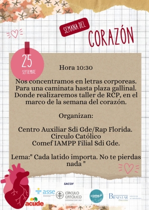 Caminata y taller de RCP habr&aacute; por la Semana del Coraz&oacute;n en Sarand&iacute; Grande