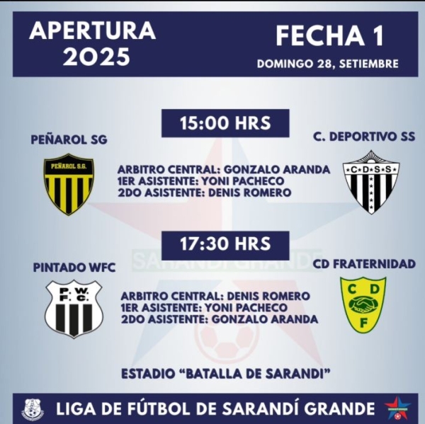 Comenzará hoy Campeonato Apertura 2025 de la Liga de Fútbol de Sarandí Grande