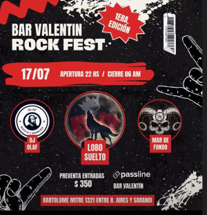 Las bandas de Sarand&iacute; Grande "Lobo Suelto" y "Mar de Fondo" se presentar&aacute;n en primer Rock Fest de Bar Valent&iacute;n en Montevideo