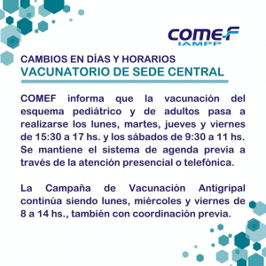 Cambios en d&iacute;as y horarios vacunatorio de sede central de COMEF en Florida