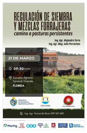 Jornada abierta a productores sobre mezclas forrajeras y regulaci&oacute;n de siembras tendr&aacute; lugar en la Escuela Agraria de Sarand&iacute; Grande