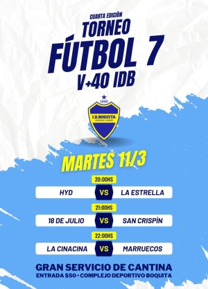 Hoy se disputar&aacute; una nueva jornada del Torneo de F&uacute;tbol 7 V+40 en Complejo Boquita
