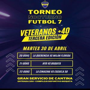 Tres partidos habr&aacute; ma&ntilde;ana por Torneo Nocturno de F&uacute;tbol 7 Veteranos +40 en Sarand&iacute; Grande
