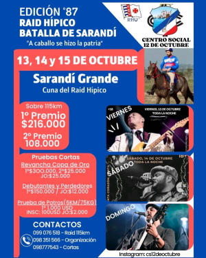 Sarand&iacute; Grande ya se prepara para la 87ma. edici&oacute;n del Ra&iacute;d H&iacute;pico Batalla de Sarand&iacute;