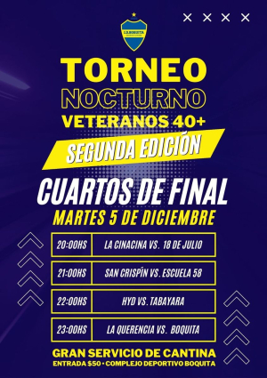 Se disputar&aacute;n hoy Cuartos de Final de Torneo Nocturno de Veteranos 40+